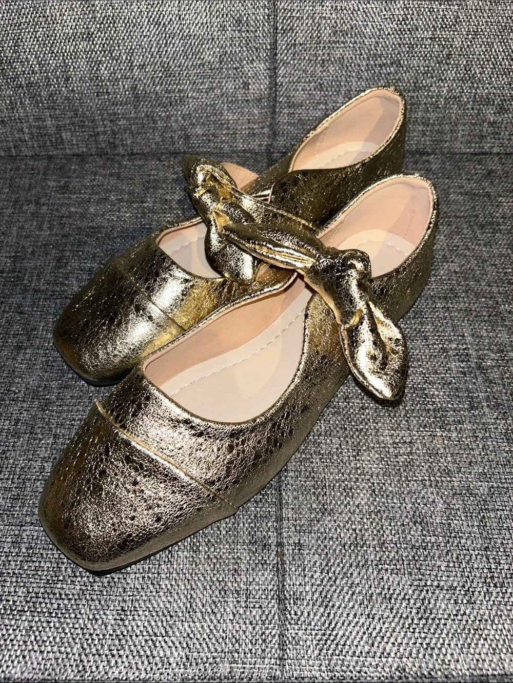 Gold Metallic Knot Strap Flats